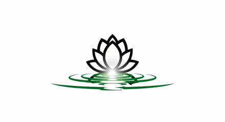 Stylized lotus flower in bloom with reflections on water surface