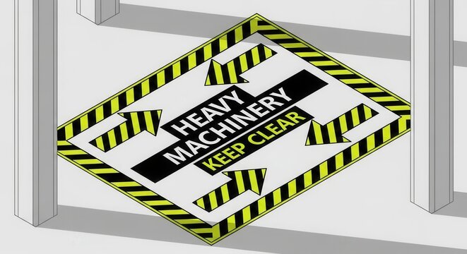 Industrial Warning Sign Displaying Caution for Heavy Machinery Areas on Flooring Surfaces