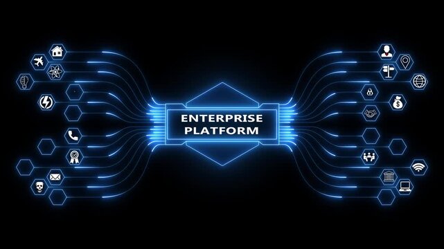 Corporate infrastructure dashboard featuring Enterprise Platform interface with secure system integration monitoring and digital technology management concept 4K animation video