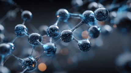 Abstract molecular structure glowing with blue light