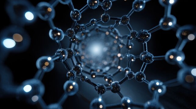 Abstract molecular structure with glowing particles