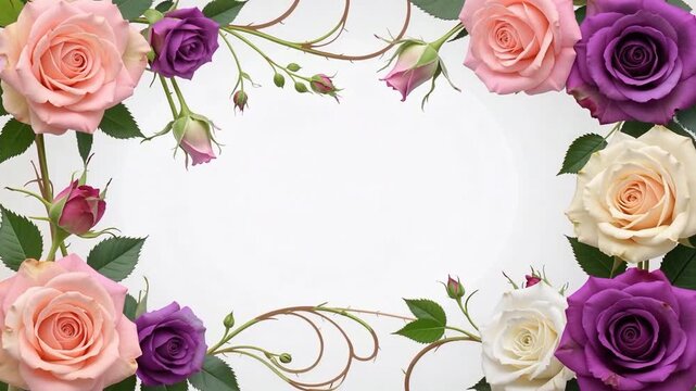 romantic floral border roses purple pink frame video.