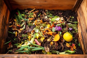 Compost Bin Interior Showing Organic Waste in Process