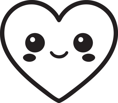 マンガ風ハート絵文字フェイス ブラックアウトライン ベクター 透過背景に分離されたデザイン