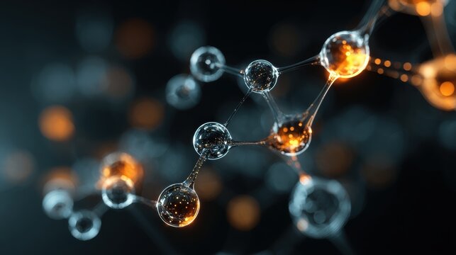 Glowing molecular structure with abstract particles