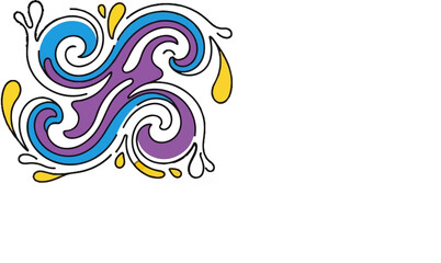 Fototapeta premium Swirling abstract design with purple, blue, and yellow shapes