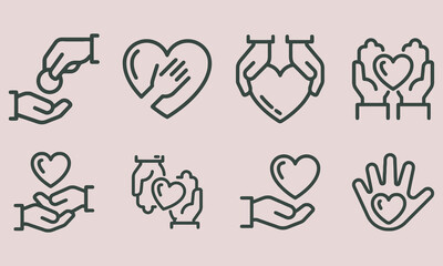 Obraz premium Helping Hands & Hearts: Charity Donation, Care & Love Icons, Generosity and Support Concepts