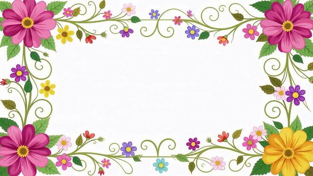 Vibrant Floral Frame Border for Video Projects.