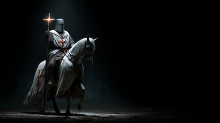 Fototapeta premium crusader warrior holding holy shining cross on horse