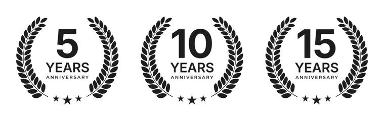 Anniversary laurel wreath icons for 5 10 and 15 years celebration © Hasan_Sumon