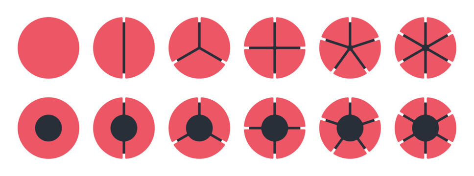 Red circular pie chart icons divided into segments from one to six