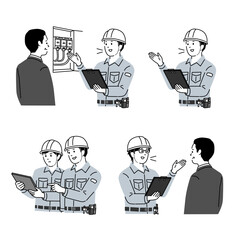 設備保全・電気点検スタッフのポーズセットイラスト7