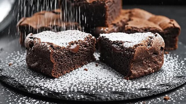 Heart-shaped chocolate cakes dusted with powdered sugar, ready to be served and enjoyed