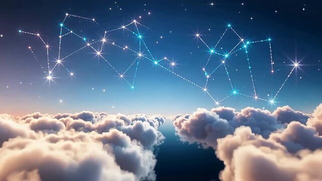 Video of cloudscape with constellations above the horizon.