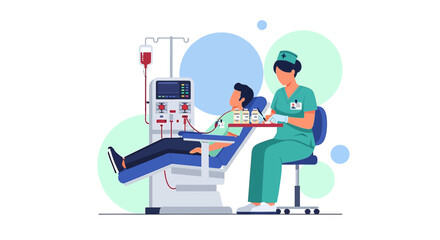 Nurse Administering Dialysis Treatment to Patient with Medical Equipment