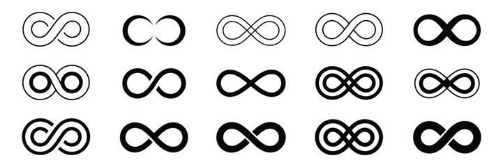 Infinity icon set, infinity eternity infinite endless loop symbols collection, unlimited concept flat style icons, modern minimalist vector pack for branding, app UI, logo design and stock graphic © MASUD MONY