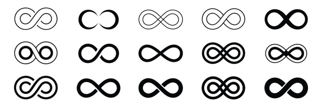 Infinity icon set, infinity eternity infinite endless loop symbols collection, unlimited concept flat style icons, modern minimalist vector pack for branding, app UI, logo design and stock graphic
