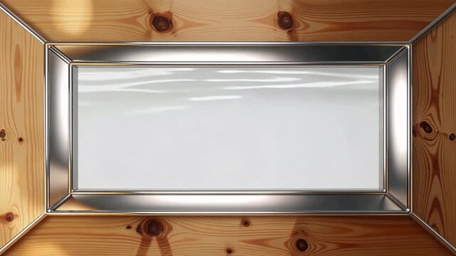Blank Metal Frame On Wooden Wall For Video Shoot.