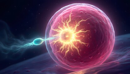 Obraz premium The Incredible Moment of Conception A Sperm Fertilizing an Egg in Microscopic Detail