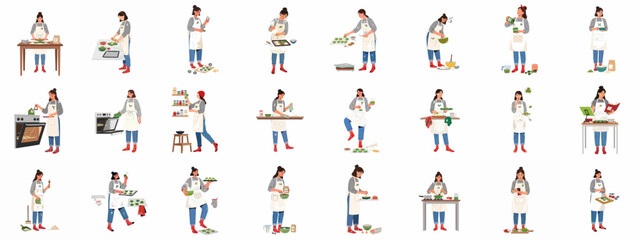 Fototapeta premium Festive Baking Process: A Woman Preparing, Cooking, and Enjoying Green Holiday Cookies and Treats at Home.