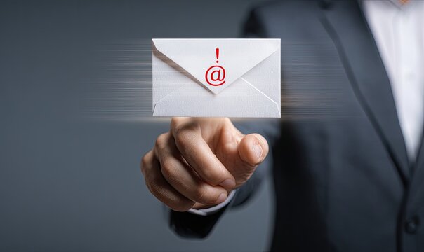 Businessman Sending an Email with a Digital Envelope and  Symbol.