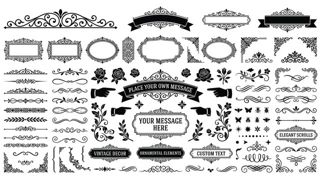 Set of decorative swirls and frames, ornamental design elements