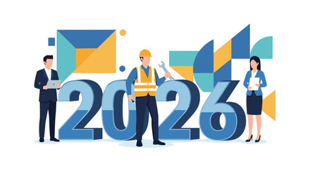 Business, Team, with, 2026, Numbers, Professional, People, Engineer, Manager, Worker, Future, Planning, Concept, Corporate, Strategy, New, Year, Vision, Vector, Illustration