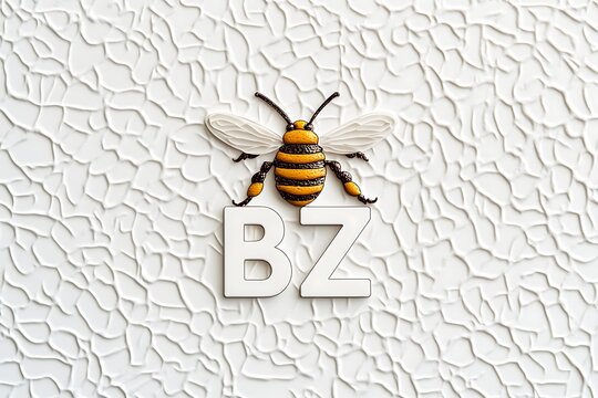 Bee icon with bz letters on white textured background minimalistic design