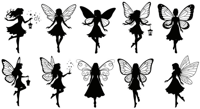 Fairy Silhouette Set &ndash; Magical Flying Pixie Vector Illustration Collection