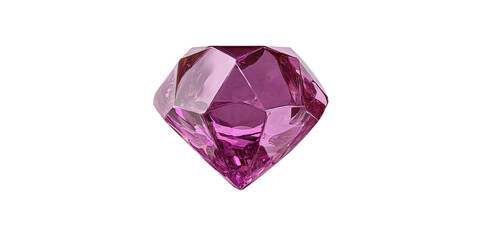 A vibrant pink faceted gemstone, a brilliant diamond cut crystal, isolated on a clean white background, symbolizing luxury and preciousness