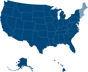 Fototapeta premium Northeast region. New England: Connecticut, Maine, Massachusetts, New Hampshire, Rhode Island, Vermont. States of America territory. Separate states. Vector