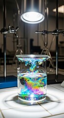 Obraz premium Colorful liquid mixing in a science beaker