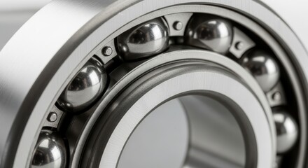 Close-up view of a cylindrical roller bearing with metal balls and races inside
