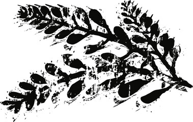 Naklejka premium Abstract black and white botanical print with textured leafy branches on white background