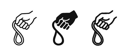 Hand Holding Looped Rope Icons. Knot Tying Symbols for Safety and Adventure in Outline, Solid, and Doodle Styles. © ICONS FOR YOU