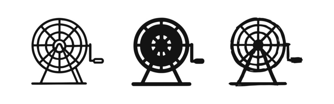 Lottery Drum Icon Set: Outline, Solid, and Doodle Styles for Games of Chance and Bingo