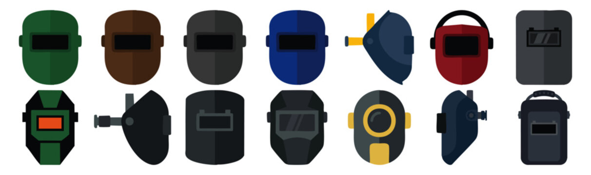  WELDING MASK - Protective dark face shield with a viewing slit  Flat Vector Illustration on Transparent Background
