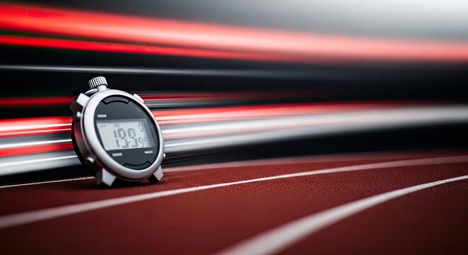 Stopwatch on a Running Track with Motion Blur Background.