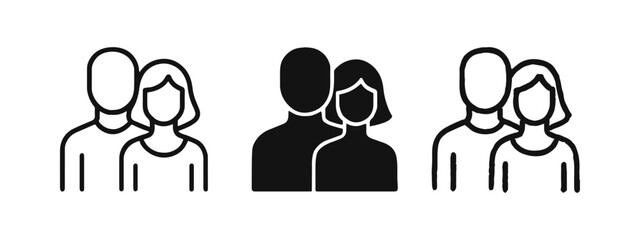 Naklejka na ściany i meble Couple icon set featuring man and woman in different visual styles, representing relationships and partnerships.