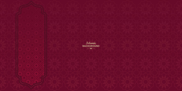 Elegant Islamic Geometric Background Featuring Red Maroon Arabic Arch Frame Pattern for Ramadan Eid Mubarak Invitation Card and Decorative Template