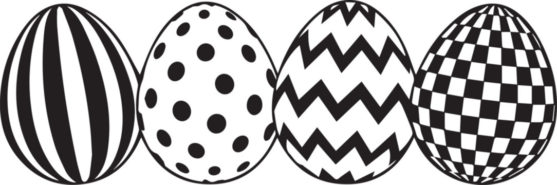 Row of Easter eggs outline icon. Black and white decorated spring holiday eggs line art drawing isolated. Festive seasonal decoration design