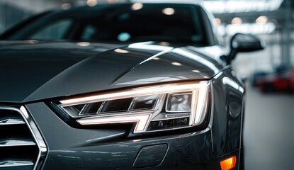 Fototapeta premium Modern Luxury Sedan Headlight Detail Close-up.