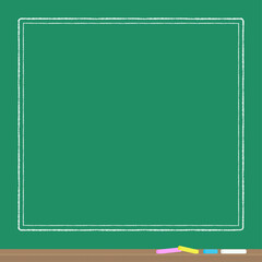 白枠付きの緑色の黒板とチョーク - シンプルでかわいい正方形の文字スペースやフレーム･バナー背景素材