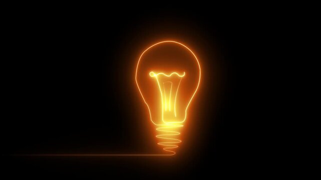 Luminous glowing light bulb icon representing idea and inspiration on black background.