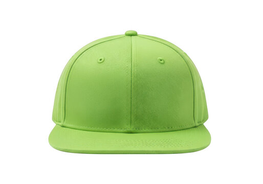 A vibrant green baseball cap with a flat brim and a curved peak isolated on transparent background