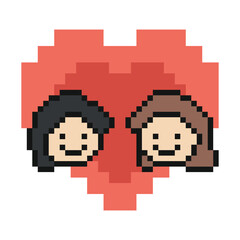 Obraz premium Couple in love cartoon of man and woman love heart together soulmate with relationship,valentine,happy,8 bit.