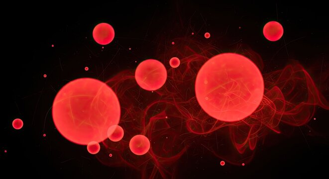 Red Blood Cells Flowing in a Dark Vein Microscopic View.