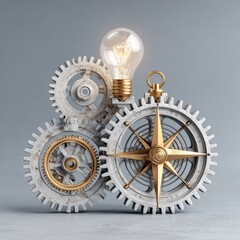 Illuminated Idea Bulb with Gears and Compass
