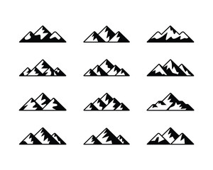 Collection of stylized mountain silhouettes in a grid pattern with varying snow details