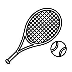 Tennis racket and ball illustration in simple line art style